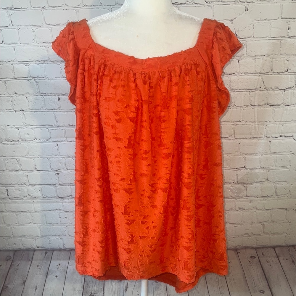 4X Lauren Conrad criss cross ruffled Orange Ruffled Women's Top. NWT PLUS SIZE